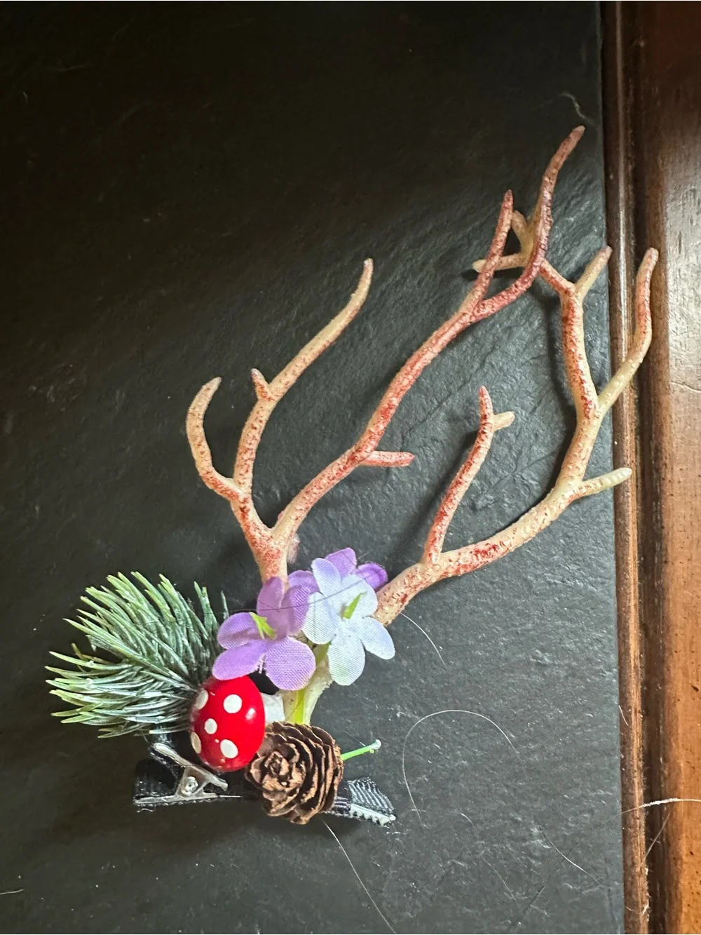 Vintage 1980s Ruby Falls Souvenir Woodland Fairy Antler & Mushroom Hair Clip 🍄✨